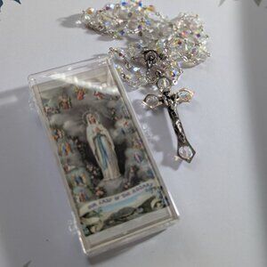 Made in ITALY Vintage Rosary with Original  Box Cut Crystal Iridescent STERLING